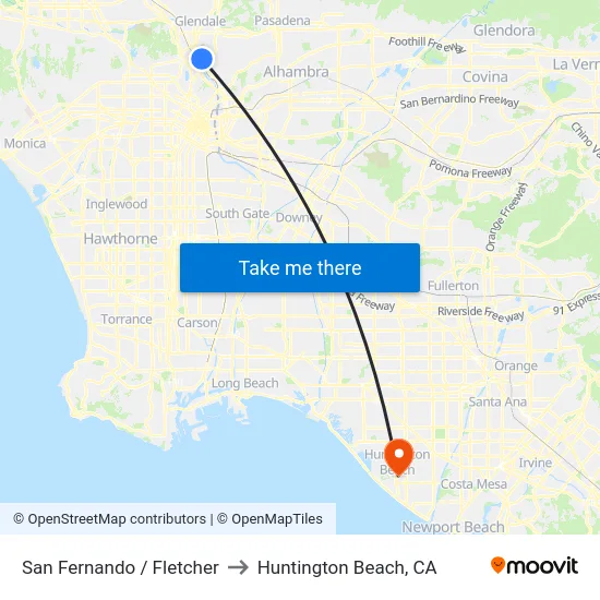 San Fernando / Fletcher to Huntington Beach, CA map