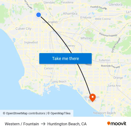 Western / Fountain to Huntington Beach, CA map