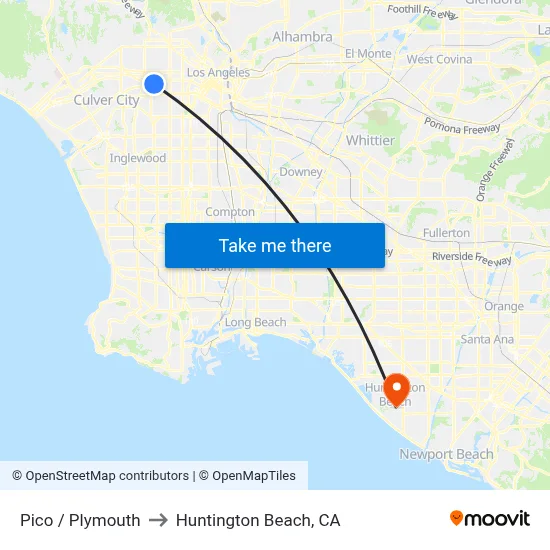 Pico / Plymouth to Huntington Beach, CA map
