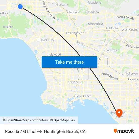Reseda / G Line to Huntington Beach, CA map