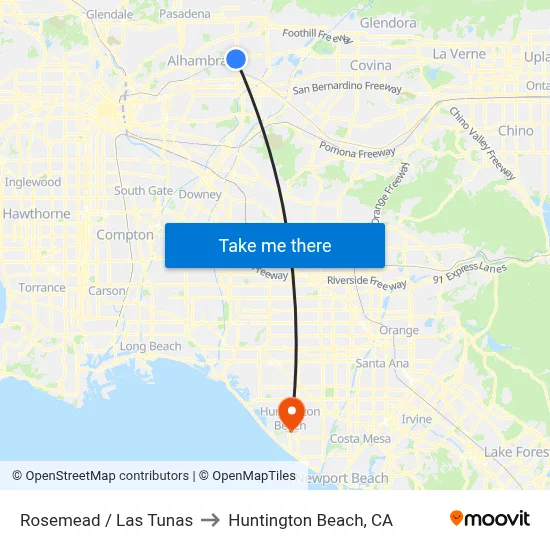 Rosemead / Las Tunas to Huntington Beach, CA map