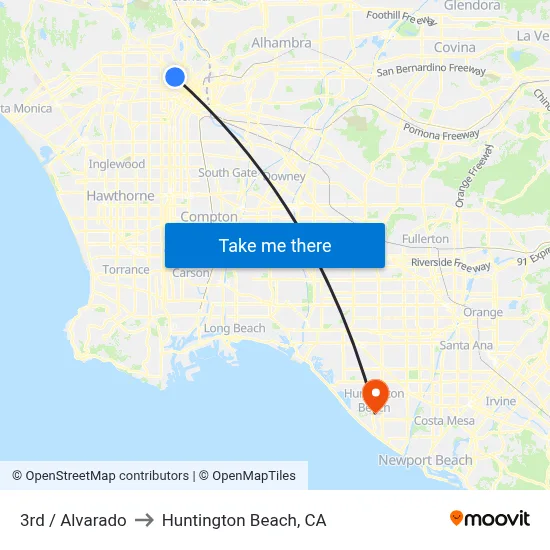 3rd / Alvarado to Huntington Beach, CA map