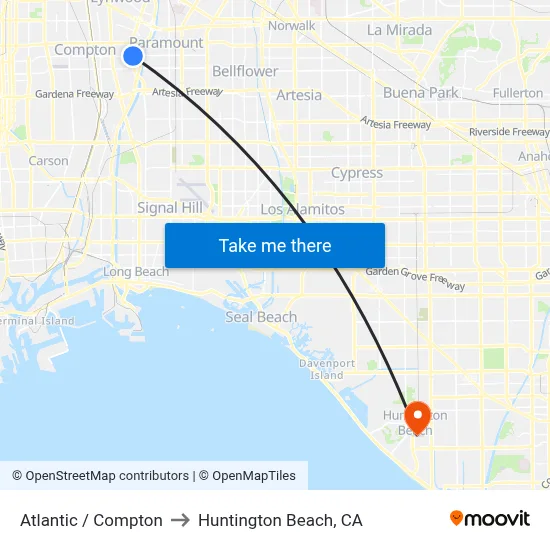 Atlantic / Compton to Huntington Beach, CA map