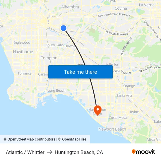 Atlantic / Whittier to Huntington Beach, CA map