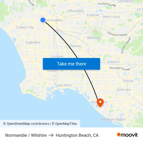 Normandie / Wilshire to Huntington Beach, CA map
