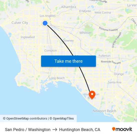San Pedro / Washington to Huntington Beach, CA map