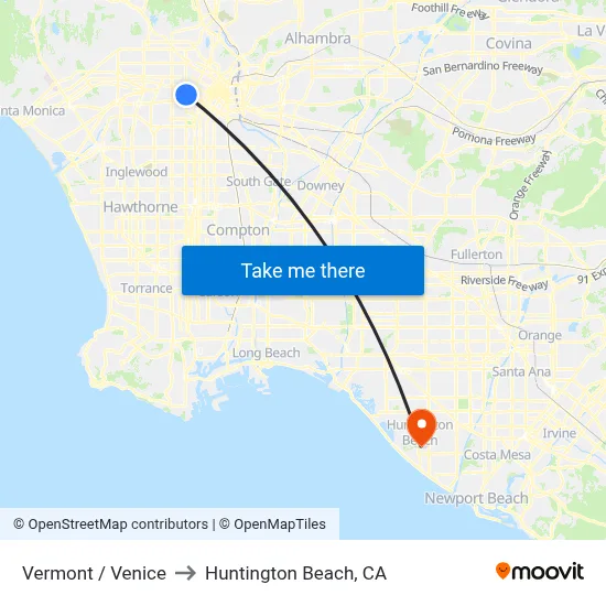 Vermont / Venice to Huntington Beach, CA map