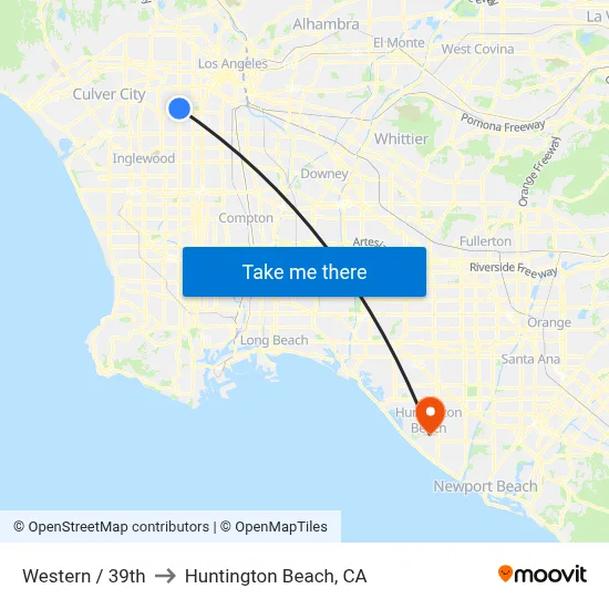 Western / 39th to Huntington Beach, CA map