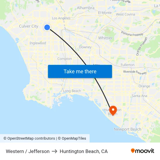 Western / Jefferson to Huntington Beach, CA map