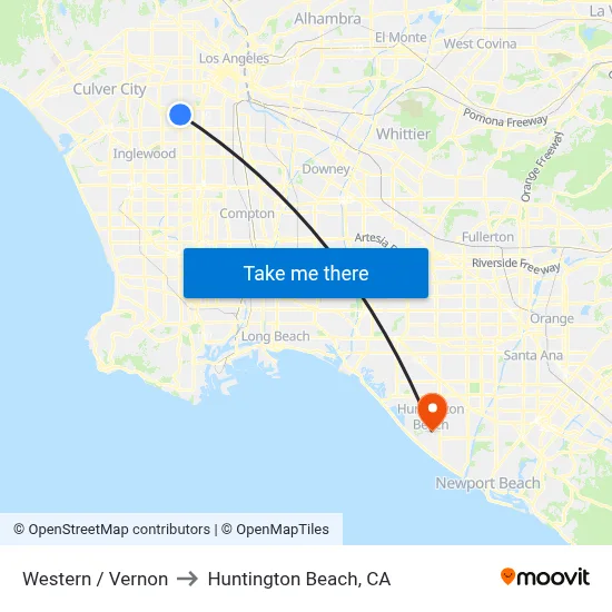 Western / Vernon to Huntington Beach, CA map