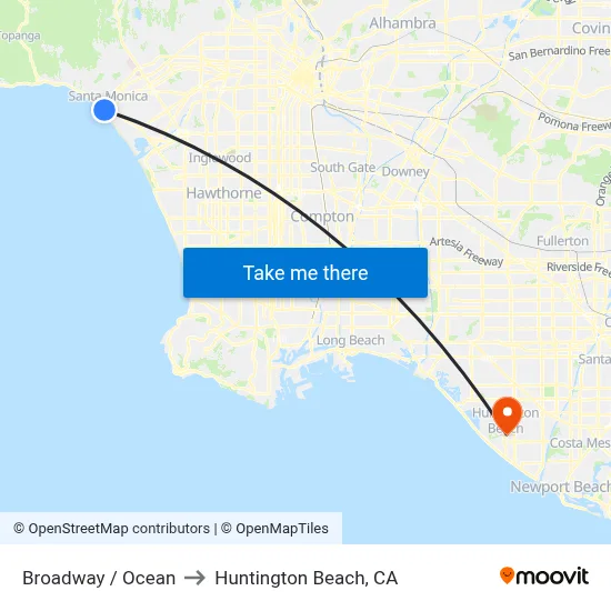 Broadway / Ocean to Huntington Beach, CA map