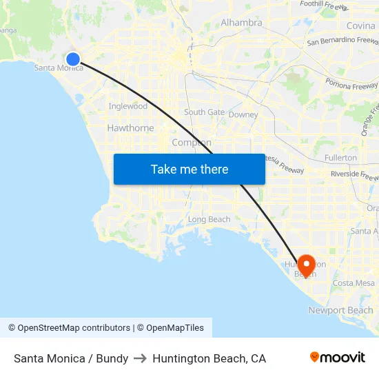 Santa Monica / Bundy to Huntington Beach, CA map