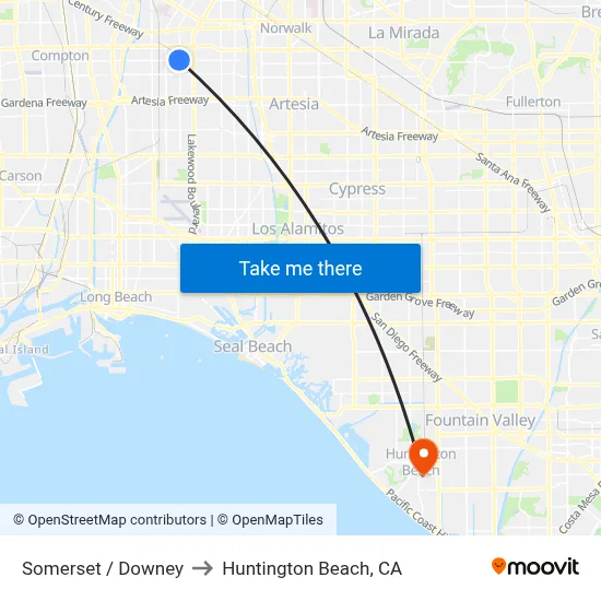 Somerset / Downey to Huntington Beach, CA map