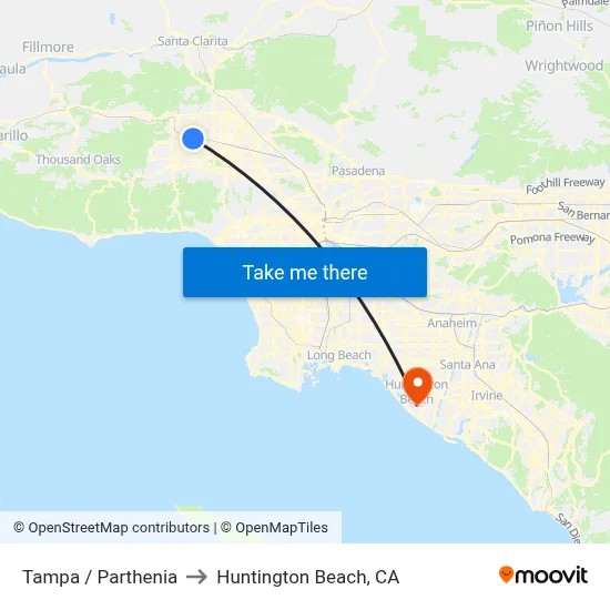 Tampa / Parthenia to Huntington Beach, CA map