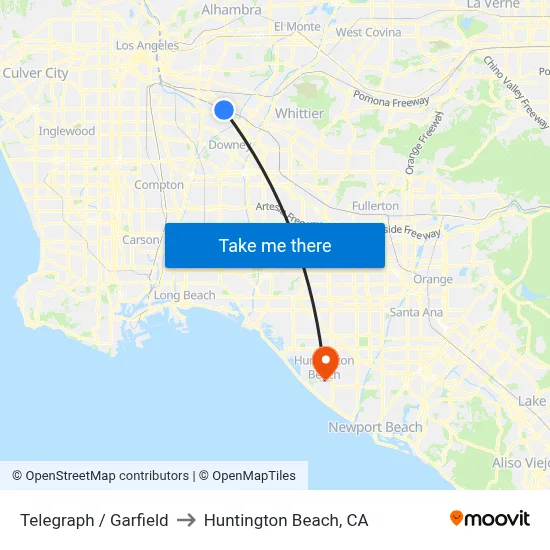Telegraph / Garfield to Huntington Beach, CA map