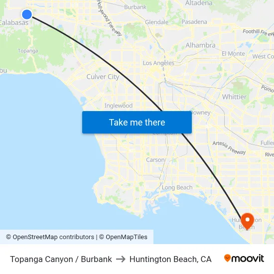 Topanga Canyon / Burbank to Huntington Beach, CA map