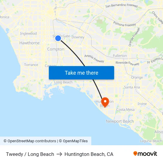 Tweedy / Long Beach to Huntington Beach, CA map
