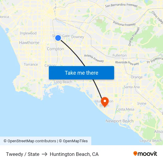 Tweedy / State to Huntington Beach, CA map
