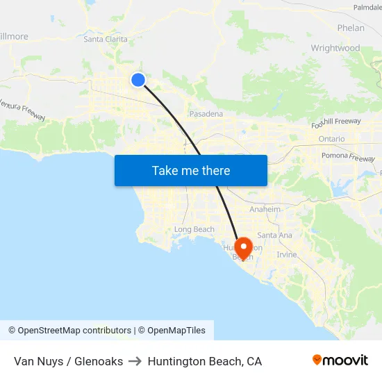 Van Nuys / Glenoaks to Huntington Beach, CA map