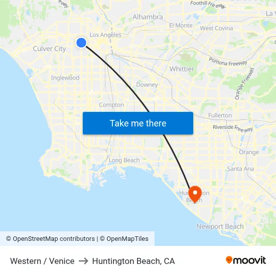 Western / Venice to Huntington Beach, CA map