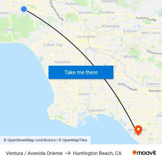Ventura / Avenida Oriente to Huntington Beach, CA map