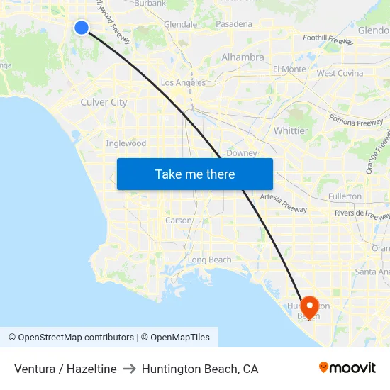 Ventura / Hazeltine to Huntington Beach, CA map