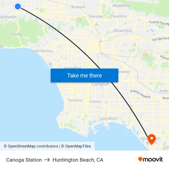 Canoga Station to Huntington Beach, CA map