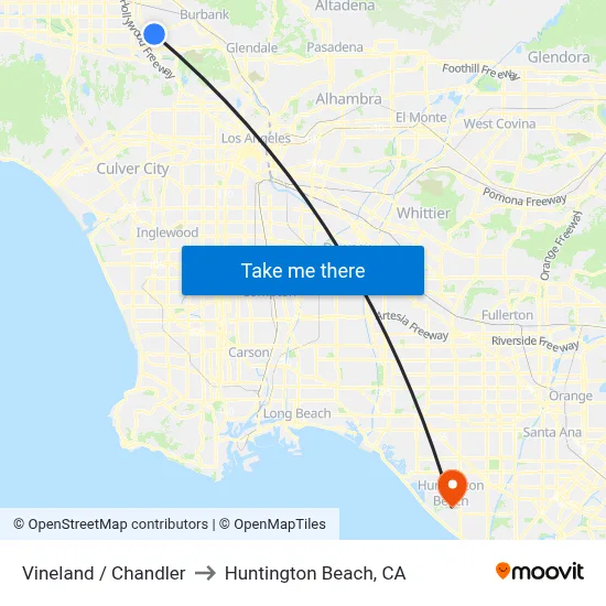 Vineland / Chandler to Huntington Beach, CA map