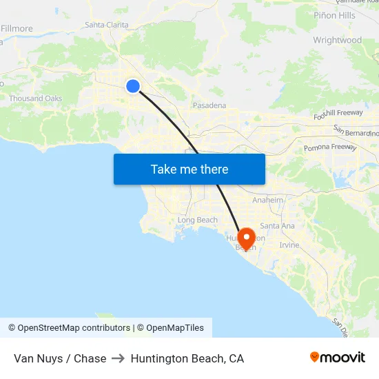 Van Nuys / Chase to Huntington Beach, CA map