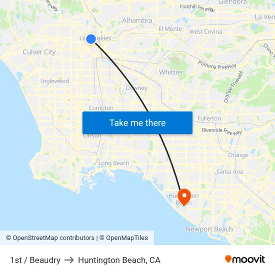 1st / Beaudry to Huntington Beach, CA map
