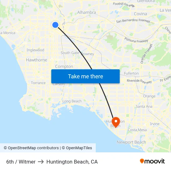 6th / Witmer to Huntington Beach, CA map