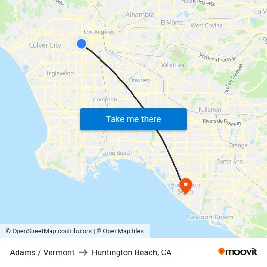Adams / Vermont to Huntington Beach, CA map
