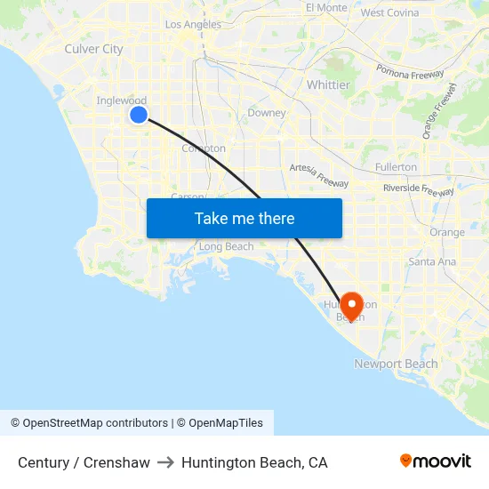 Century / Crenshaw to Huntington Beach, CA map