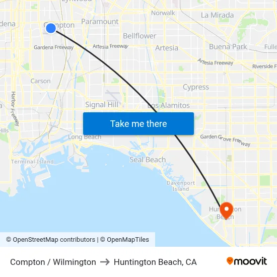 Compton / Wilmington to Huntington Beach, CA map