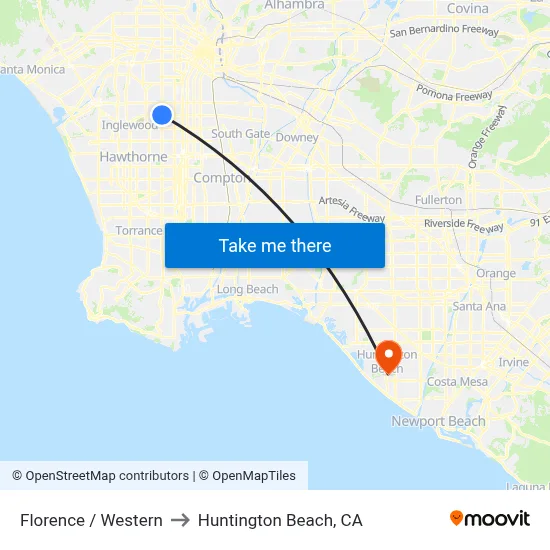 Florence / Western to Huntington Beach, CA map