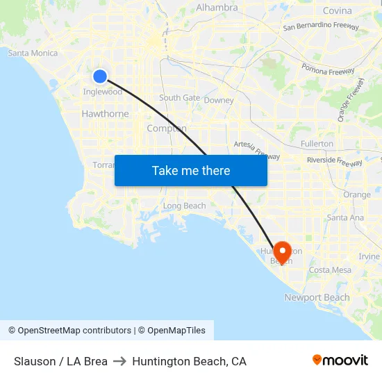 Slauson / LA Brea to Huntington Beach, CA map