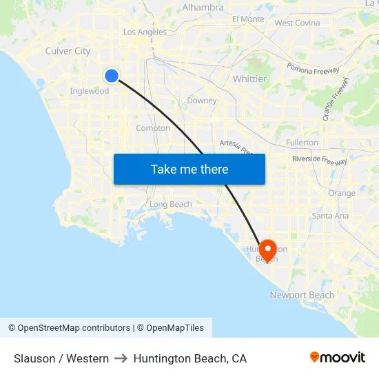 Slauson / Western to Huntington Beach, CA map