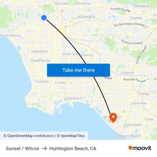 Sunset / Wilcox to Huntington Beach, CA map