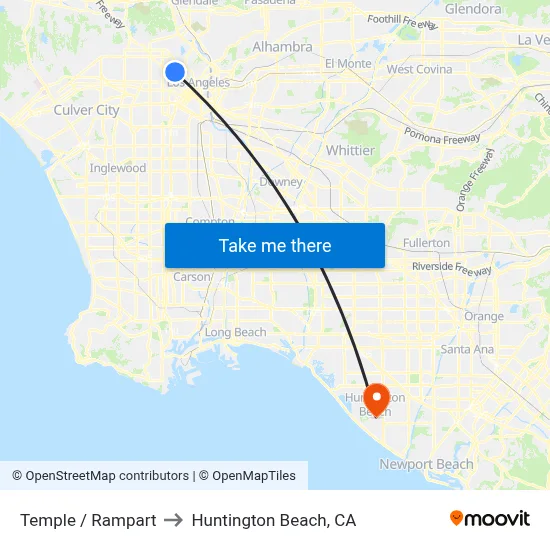 Temple / Rampart to Huntington Beach, CA map