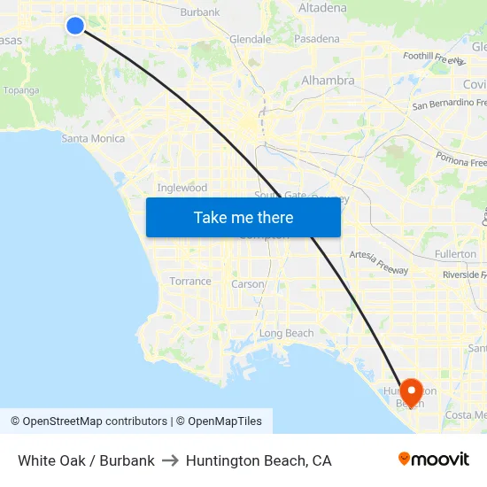 White Oak / Burbank to Huntington Beach, CA map