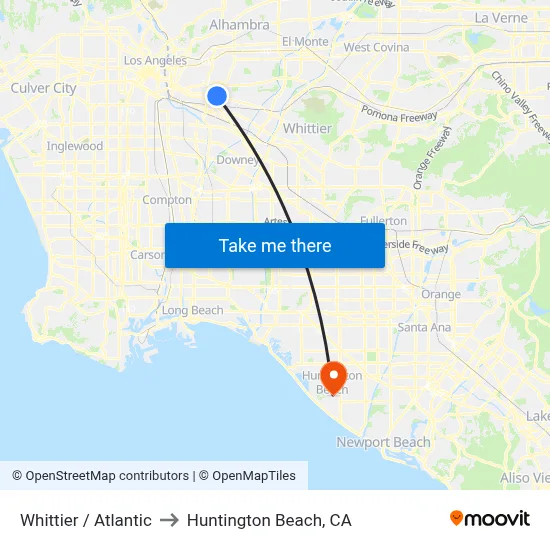 Whittier / Atlantic to Huntington Beach, CA map