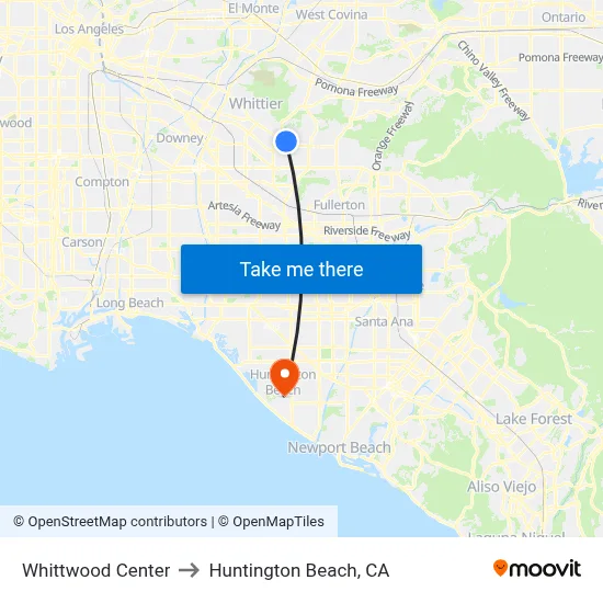 Whittwood Center to Huntington Beach, CA map