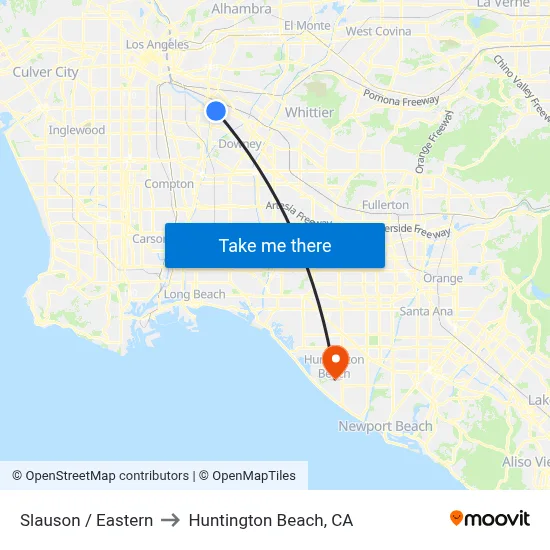 Slauson / Eastern to Huntington Beach, CA map