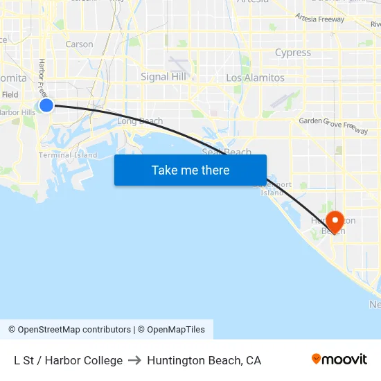 L St / Harbor College to Huntington Beach, CA map