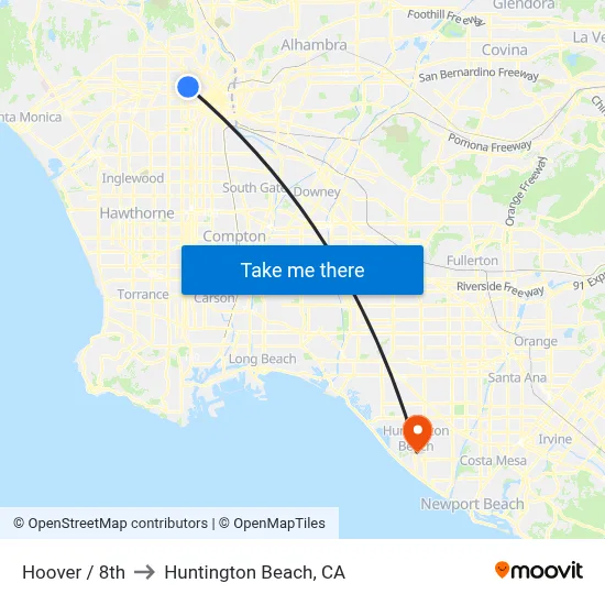 Hoover / 8th to Huntington Beach, CA map