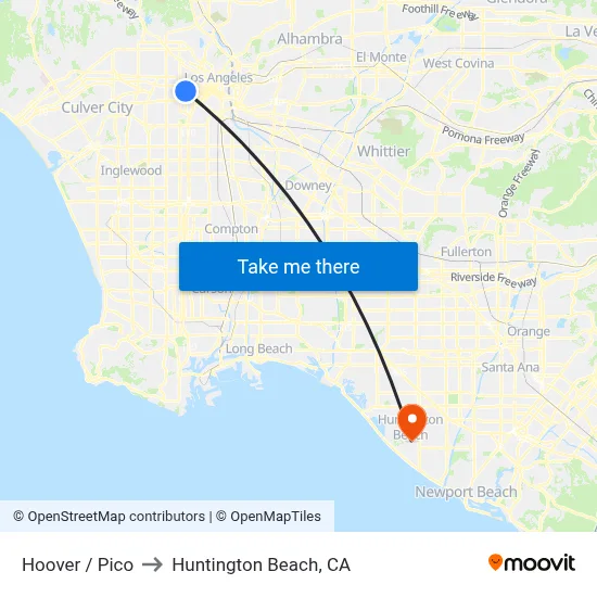 Hoover / Pico to Huntington Beach, CA map