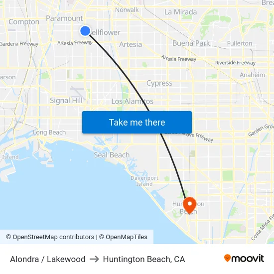 Alondra / Lakewood to Huntington Beach, CA map