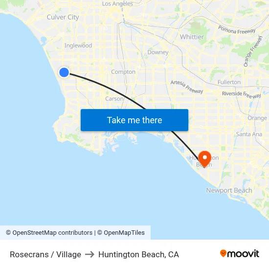 Rosecrans / Village to Huntington Beach, CA map
