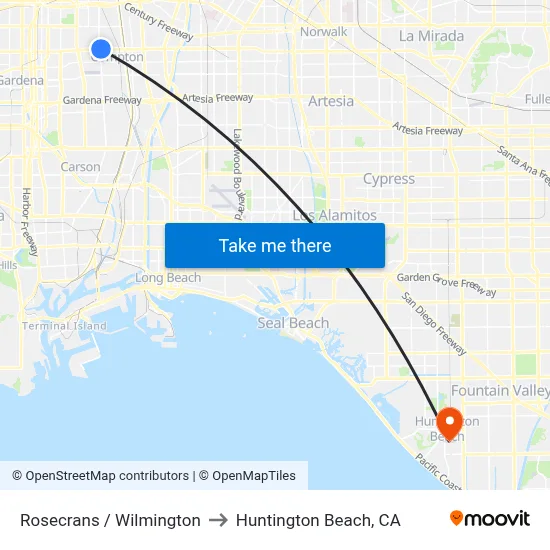 Rosecrans / Wilmington to Huntington Beach, CA map