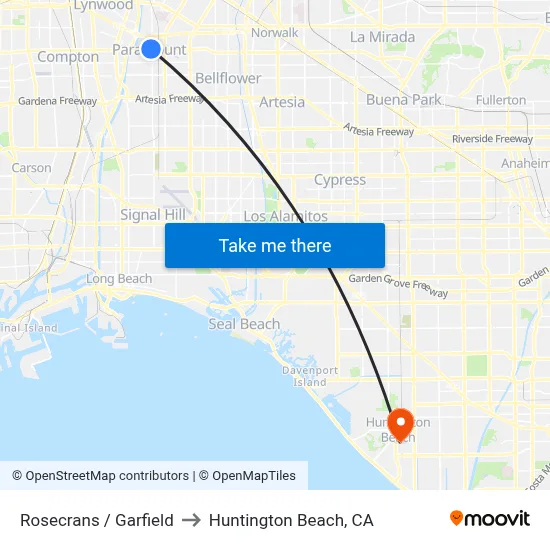 Rosecrans / Garfield to Huntington Beach, CA map